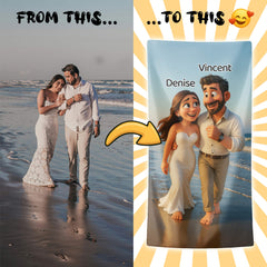 Pixar-Inspired Custom Beach Towel – Wedding Edition from Your Photo