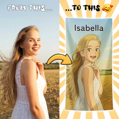 Ghibli-Inspired Style Custom Beach Towel from Your Photo