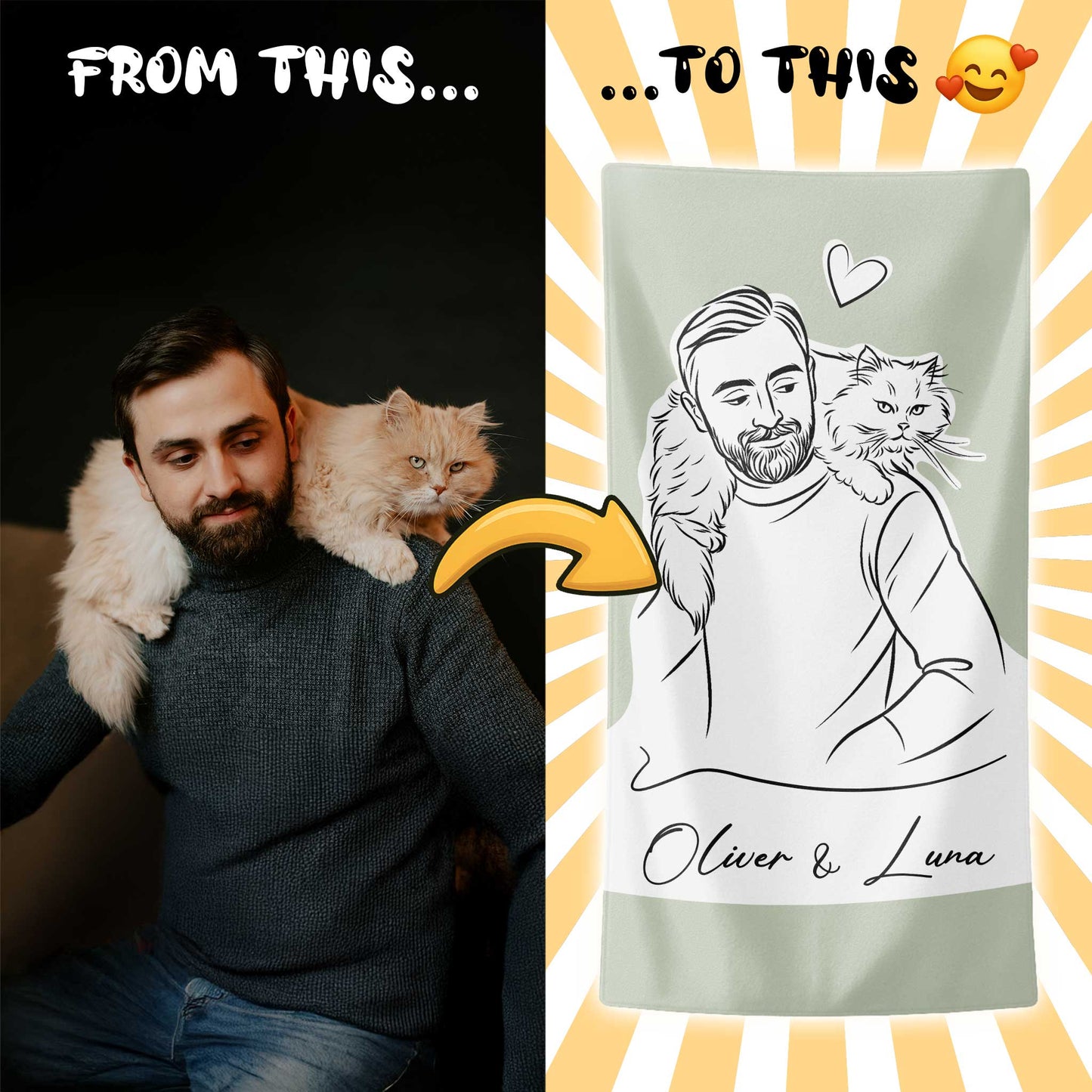 Custom Minimal Pet Portrait Beach Towel