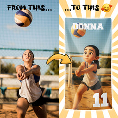 Pixar-Inspired Custom Beach Towel – Volleyball Edition from Your Photo