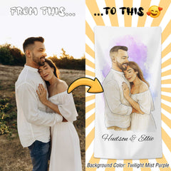 Watercolor and Pen Art Style Custom Beach Towel from Your Photo