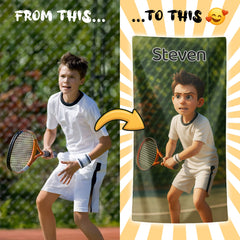 Pixar-Inspired Custom Beach Towel – Tennis Edition from Your Photo