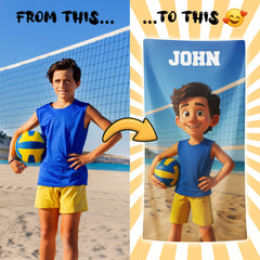Pixar-Inspired Custom Beach Towel – Volleyball Edition from Your Photo