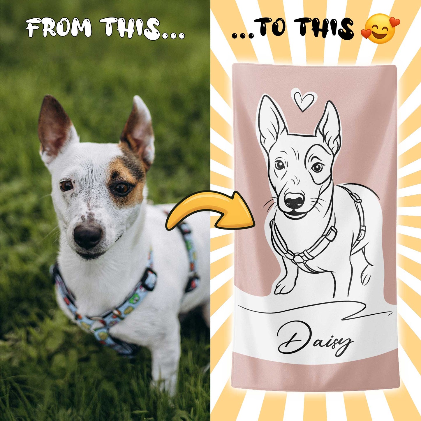 Custom Minimal Pet Portrait Beach Towel