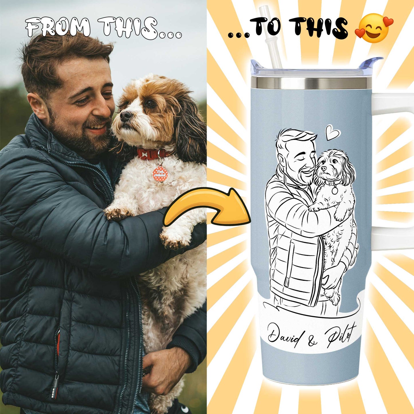 Custom Pet Portrait 30oz Tumbler for Pet Moms & Pet Dads