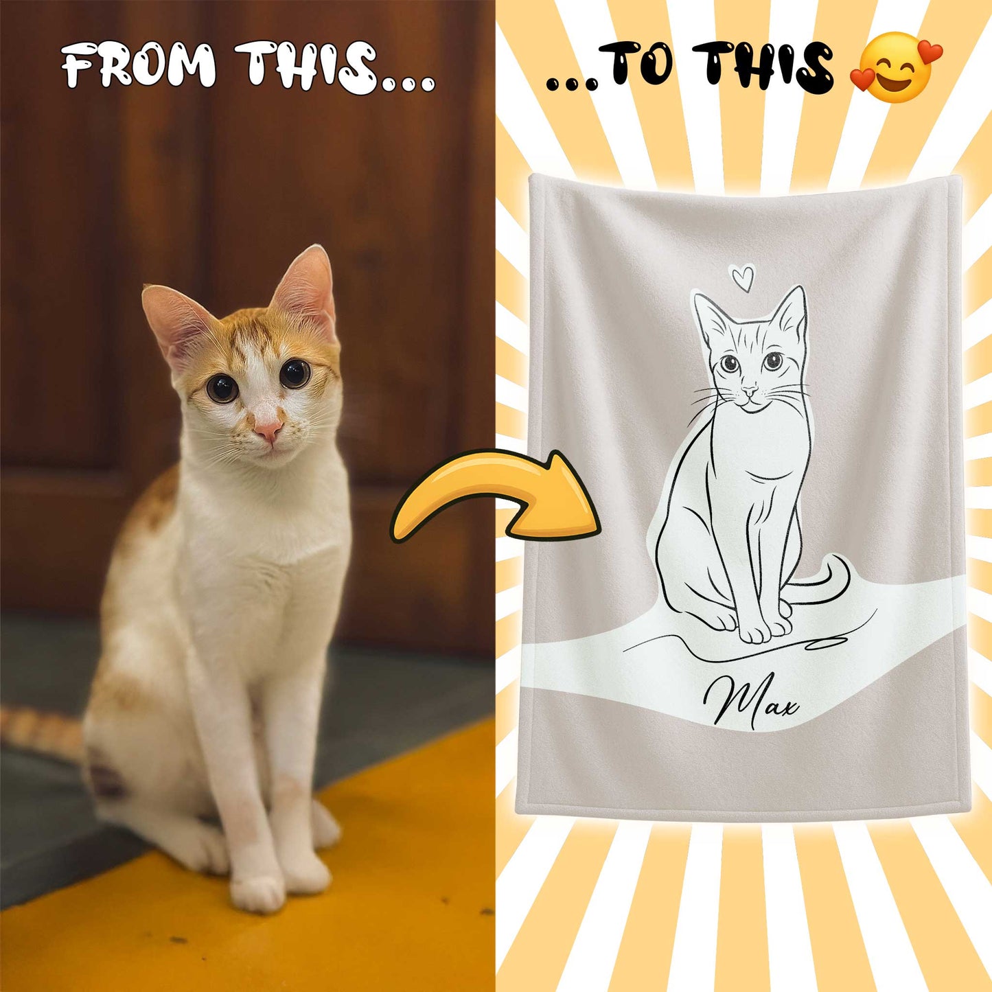 Custom Minimal Line Pet Portrait Blanket
