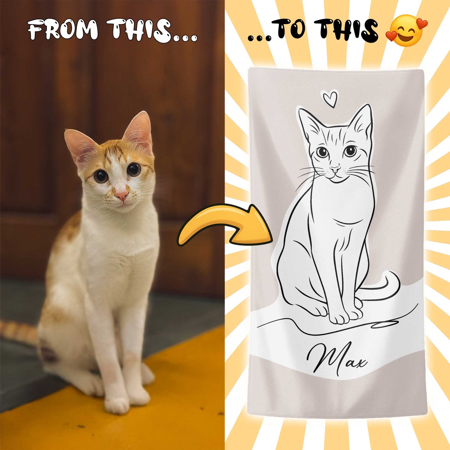 Custom Minimal Pet Portrait Beach Towel