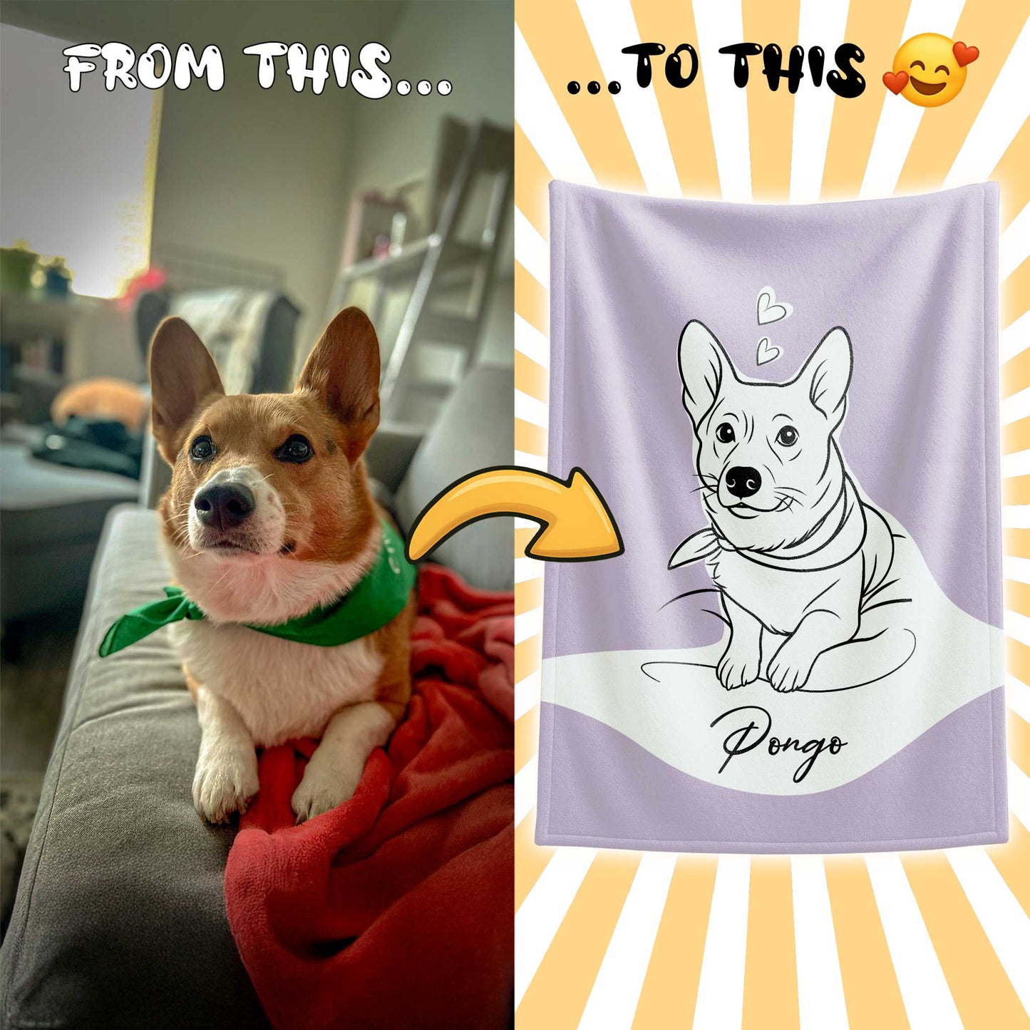 Custom Minimal Line Pet Portrait Blanket