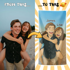 Ghibli-Inspired Style Custom Beach Towel from Your Photo