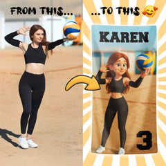 Pixar-Inspired Custom Beach Towel – Volleyball Edition from Your Photo