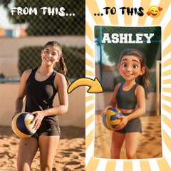 Pixar-Inspired Custom Beach Towel – Volleyball Edition from Your Photo