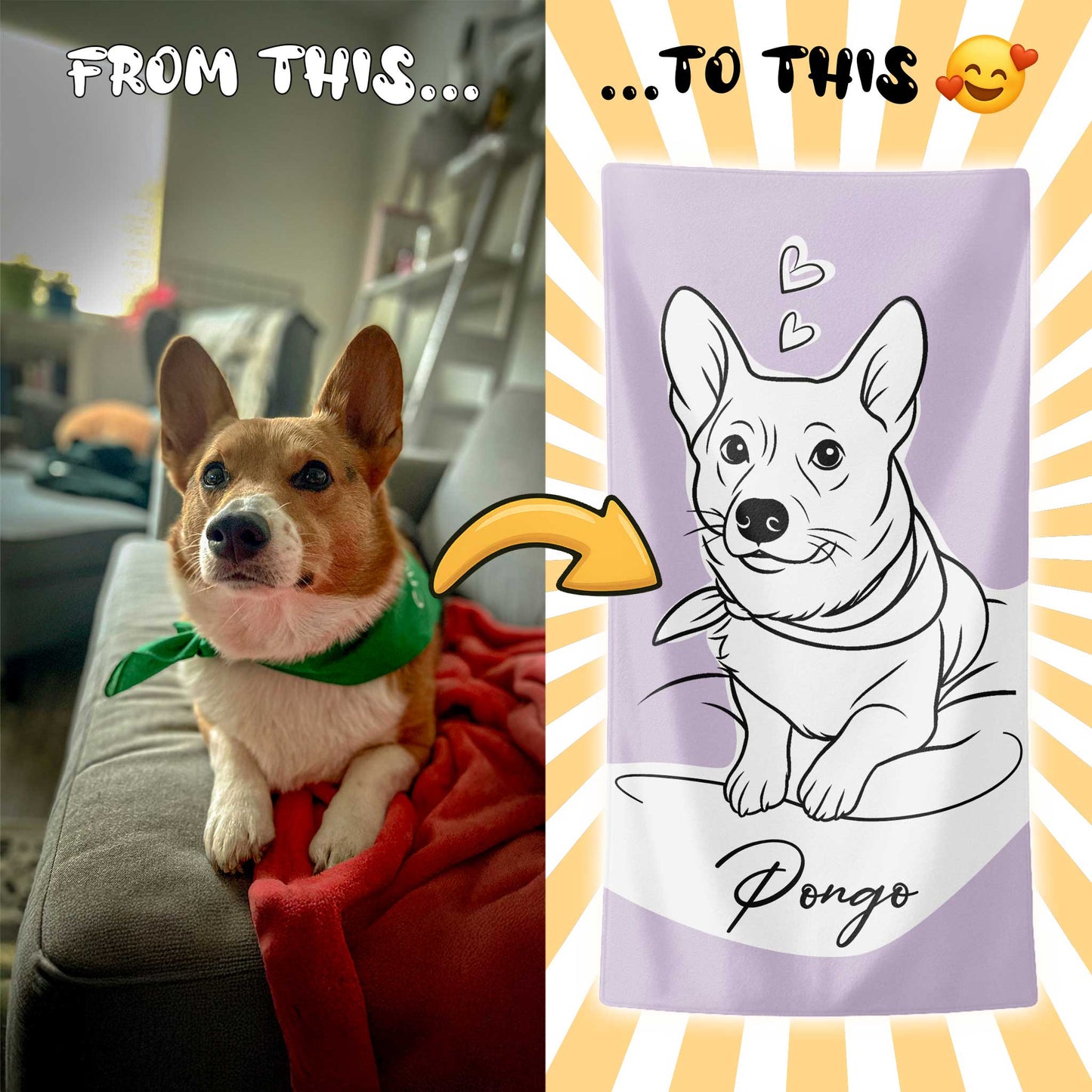 Custom Minimal Pet Portrait Beach Towel