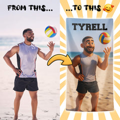 Pixar-Inspired Custom Beach Towel – Volleyball Edition from Your Photo