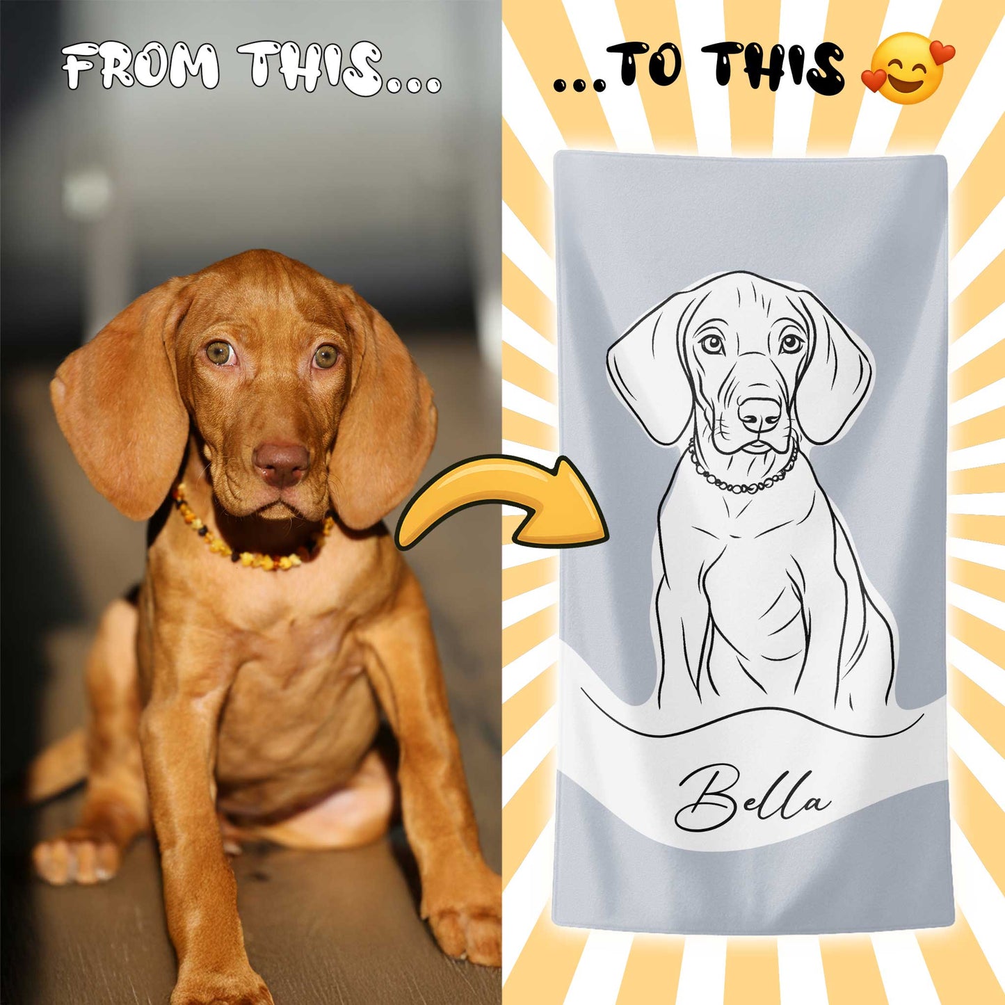 Custom Minimal Pet Portrait Beach Towel