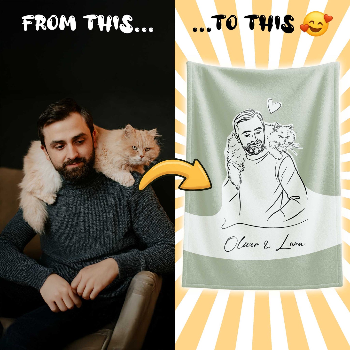 Custom Minimal Line Pet Portrait Blanket