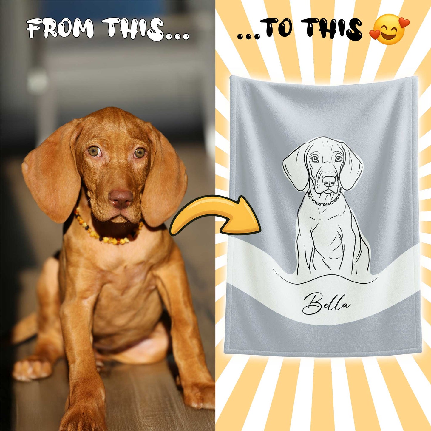 Custom Minimal Line Pet Portrait Blanket