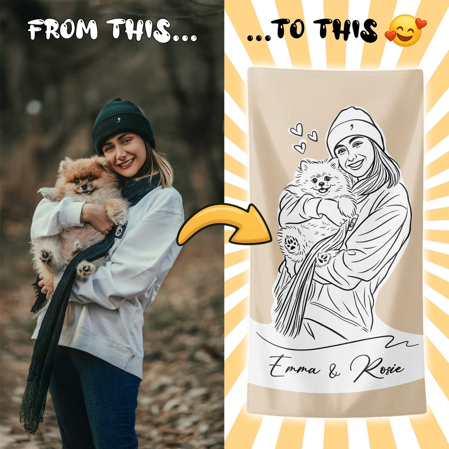 Custom Minimal Pet Portrait Beach Towel