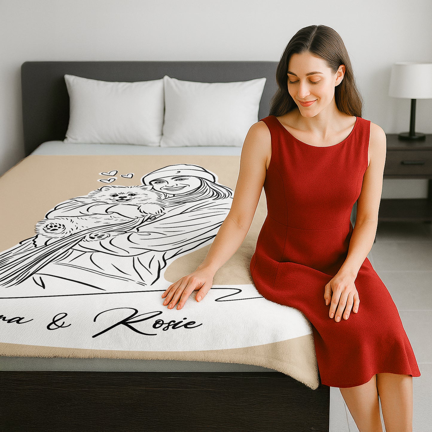 Custom Minimal Line Pet Portrait Blanket