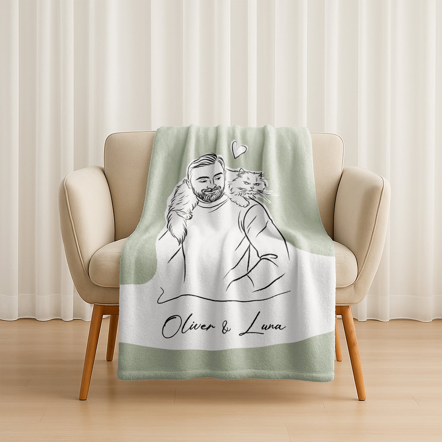 Custom Minimal Line Pet Portrait Blanket