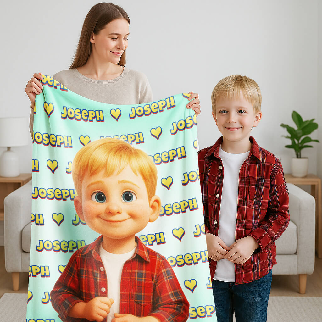 Custom Pixar Style Blanket from Your Photo | Personalized Kids & Baby Gift with Name