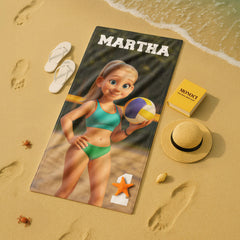 Pixar-Inspired Custom Beach Towel – Volleyball Edition from Your Photo