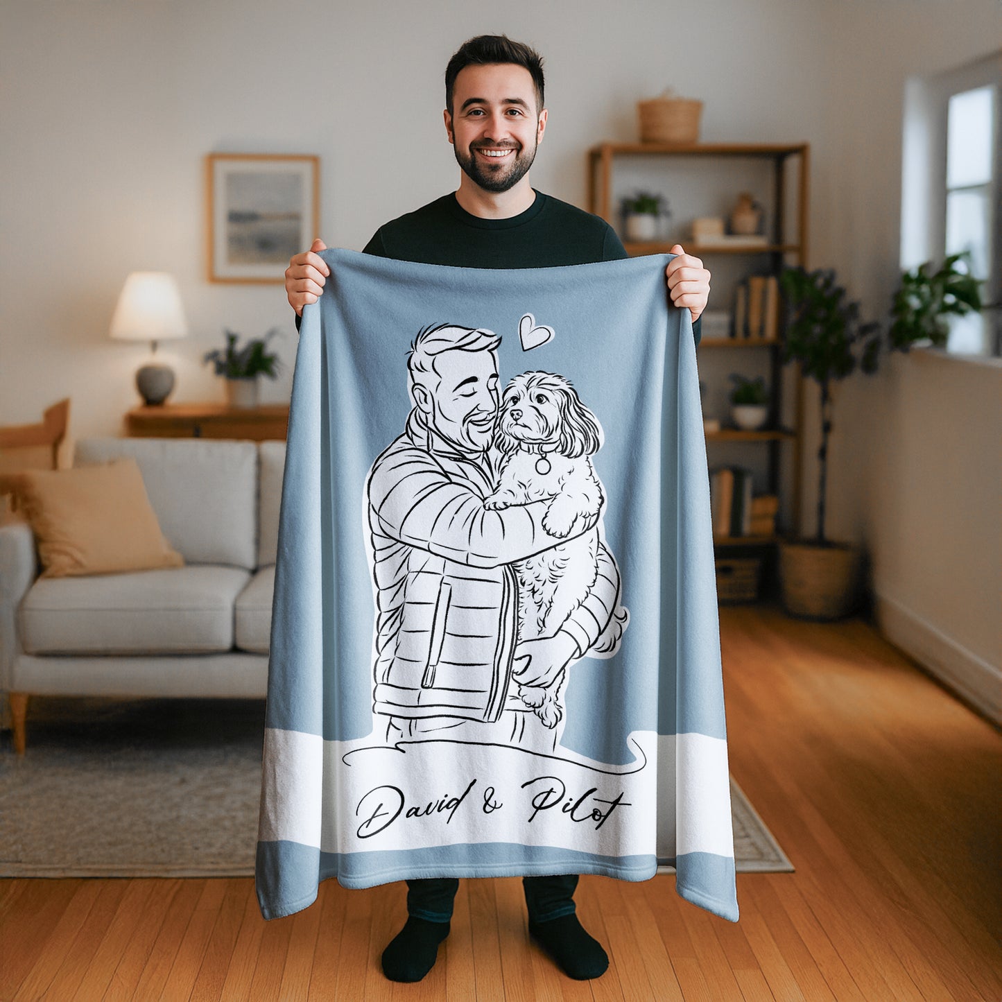 Custom Minimal Line Pet Portrait Blanket