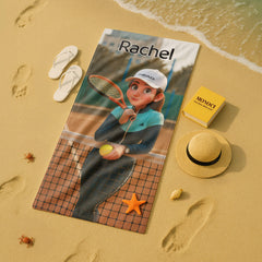 Pixar-Inspired Custom Beach Towel – Tennis Edition from Your Photo