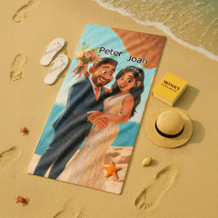 Pixar-Inspired Custom Beach Towel – Wedding Edition from Your Photo