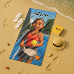 Pixar-Inspired Custom Beach Towel – Pickleball Edition from Your Photo