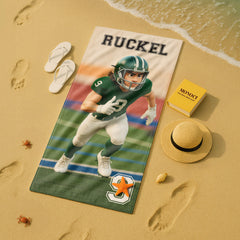 Pixar-Inspired Custom Beach Towel – Football Edition from Your Photo
