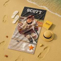 Pixar-Inspired Custom Beach Towel – Ice Hockey Edition from Your Photo