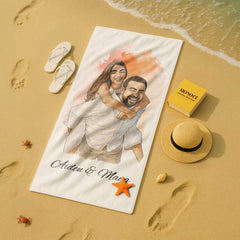 Watercolor and Pen Art Style Custom Beach Towel from Your Photo