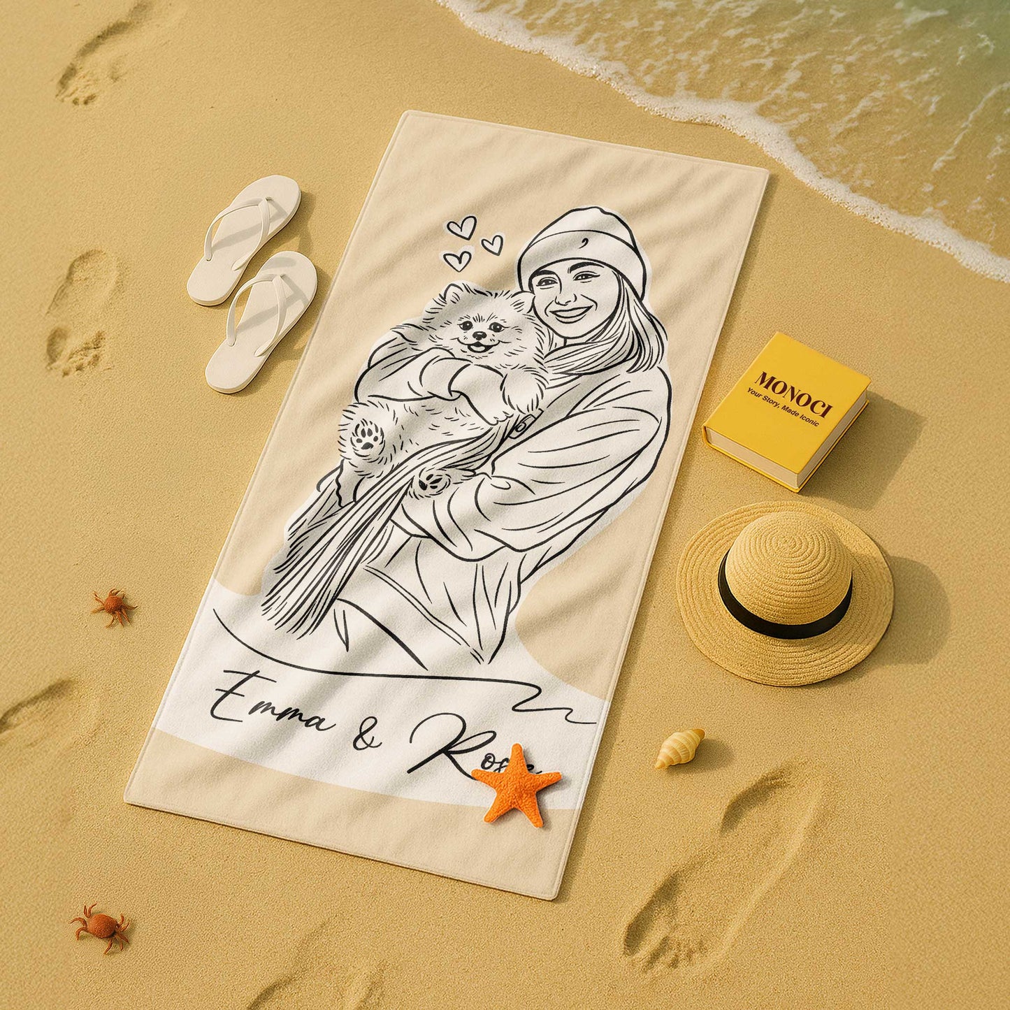 Custom Minimal Pet Portrait Beach Towel