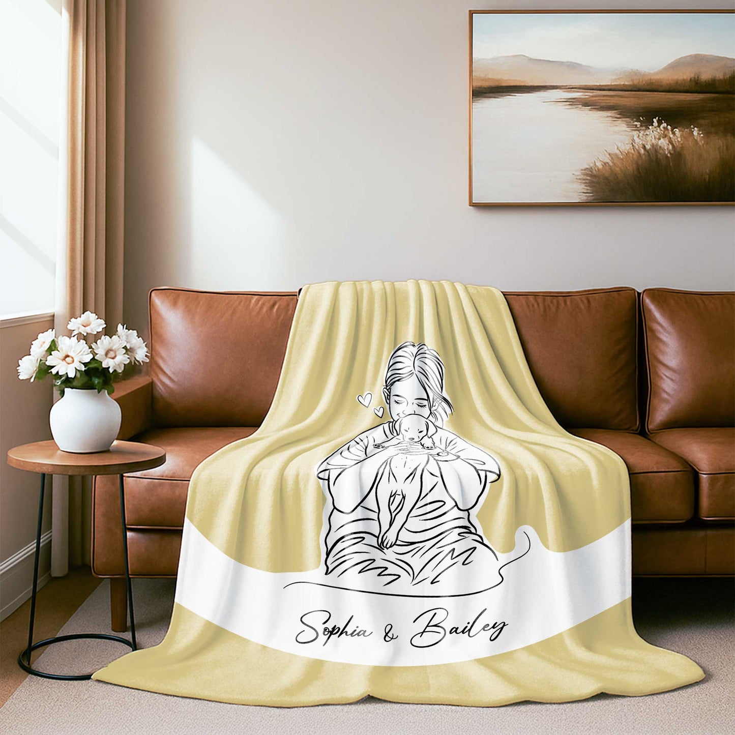 Custom Minimal Line Pet Portrait Blanket