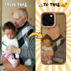 Ghibli-Inspired TPU & PU Leather iPhone Case – Custom Cartoon Portrait from Your Photo