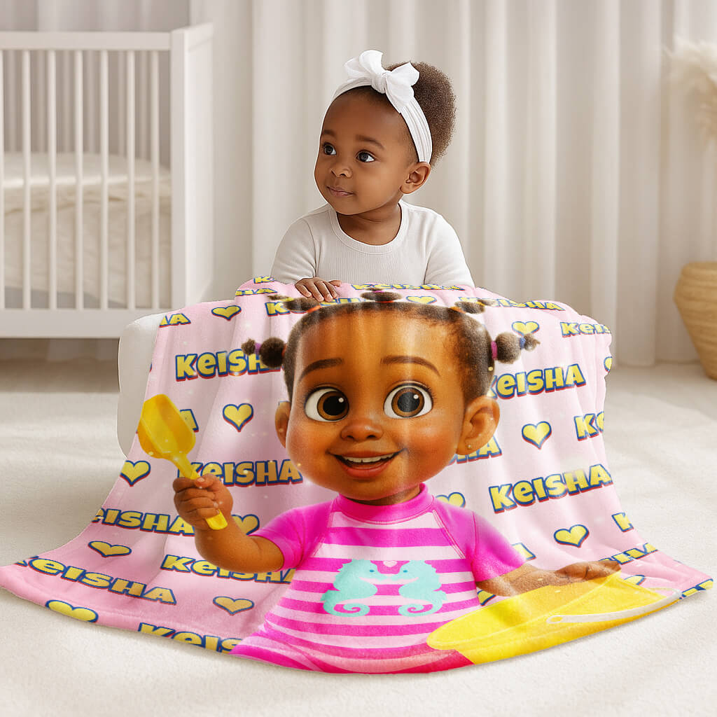 Custom Pixar Style Blanket from Your Photo | Personalized Kids & Baby Gift with Name