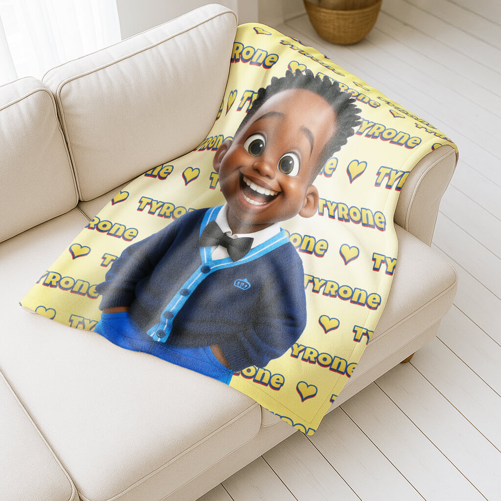 Custom Pixar Style Blanket from Your Photo | Personalized Kids & Baby Gift with Name